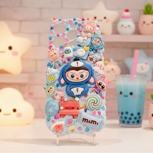 Cute Blue Cartoon Character monster Decoden Phone Case Cover - Handmade
